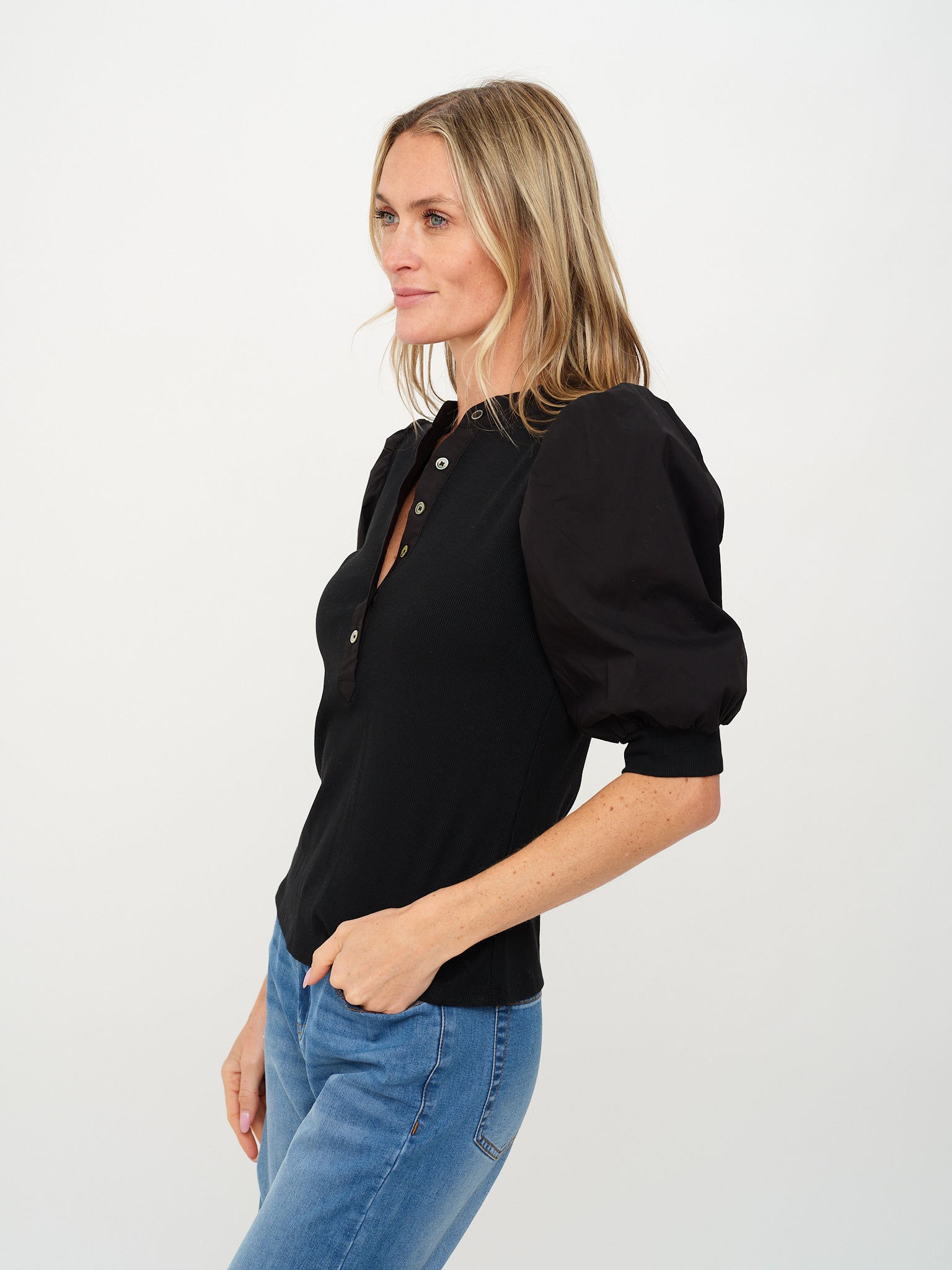 Mixed Media Audrey Tee in Black