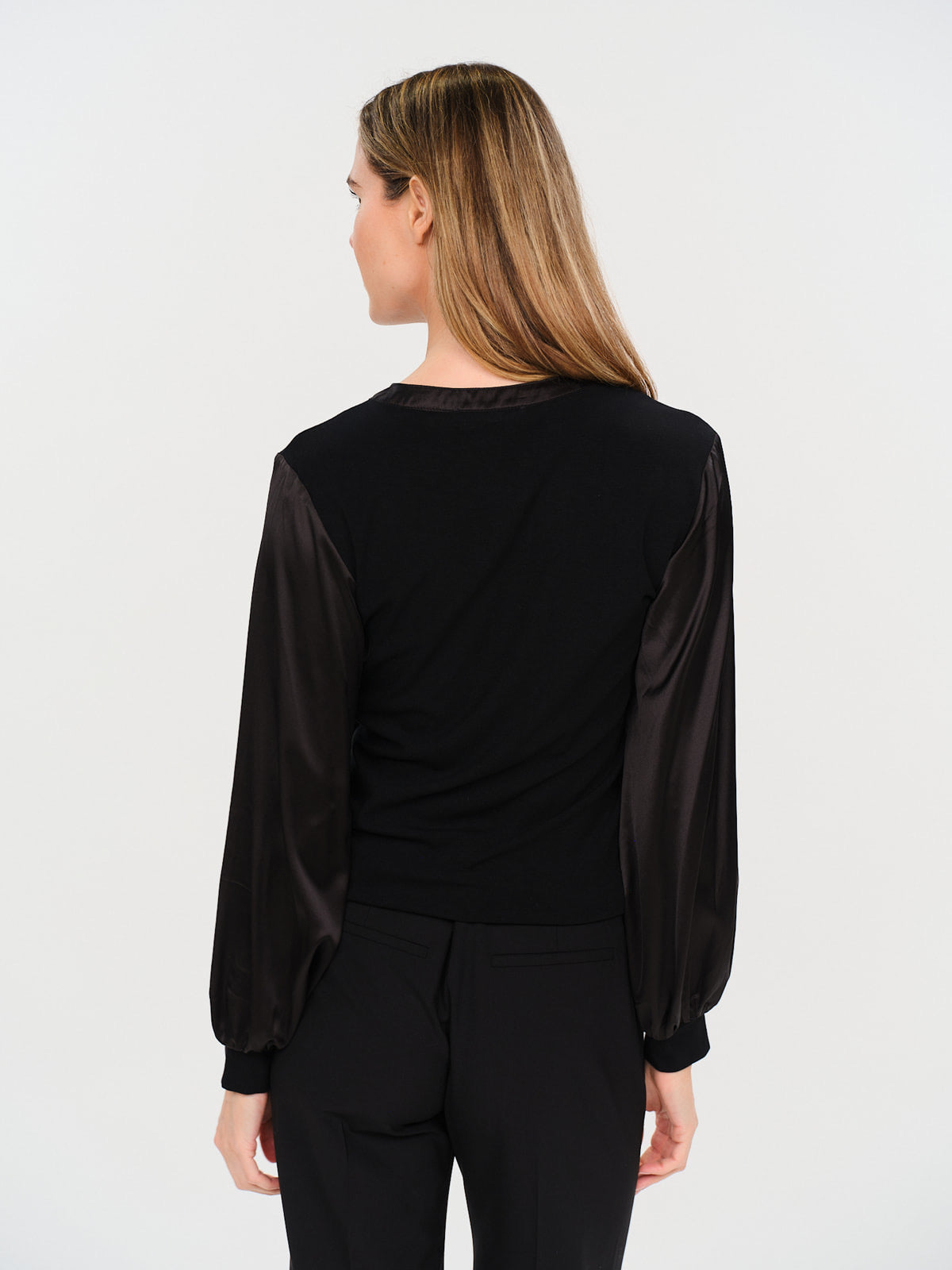 Ribbed Satin Sleeve Janie Top in Black