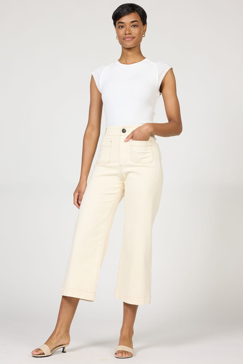 Audrey High Rise Cropped Ivory Denim