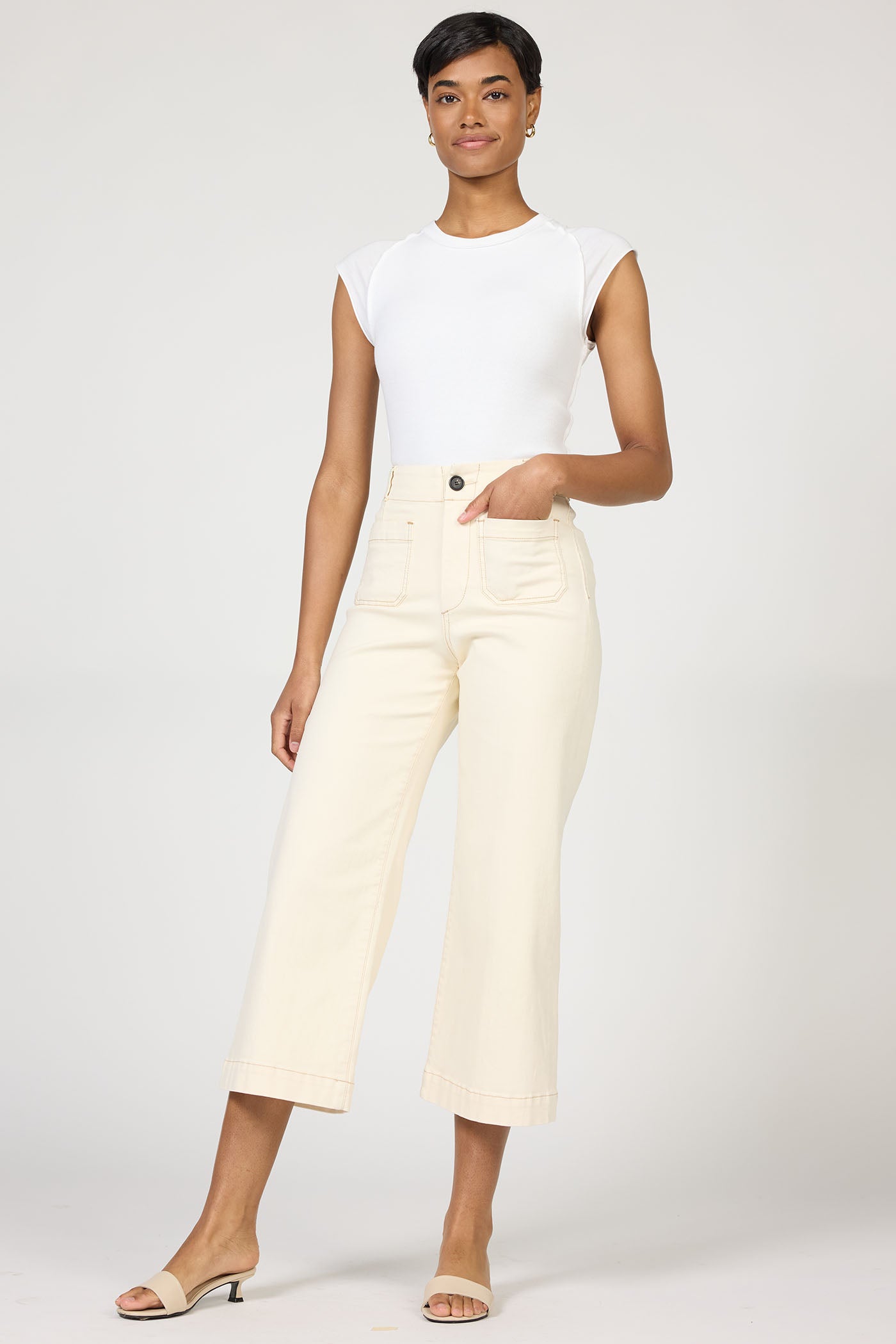 Audrey High Rise Cropped Ivory Denim