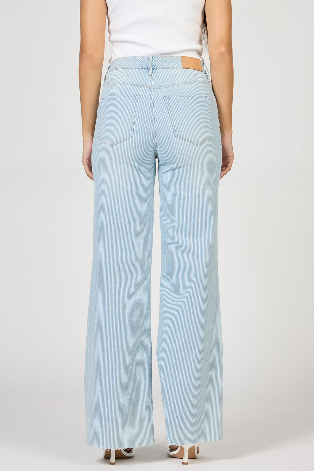 Fiona High Rise Cut Off Hem Denim in Railroad Stripes