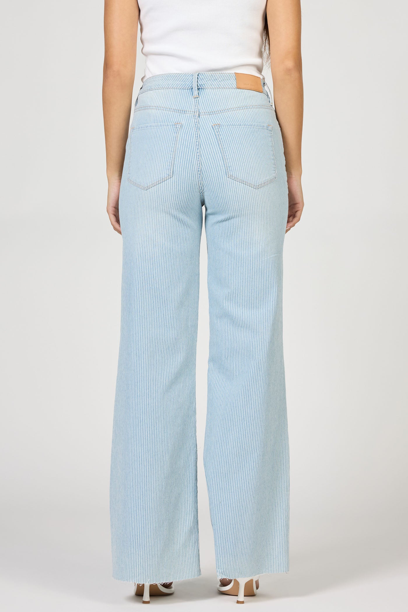 Fiona High Rise Cut Off Hem Denim in Railroad Stripes