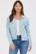Ainsley Button Front Denim Jacket in Railroad Stripes
